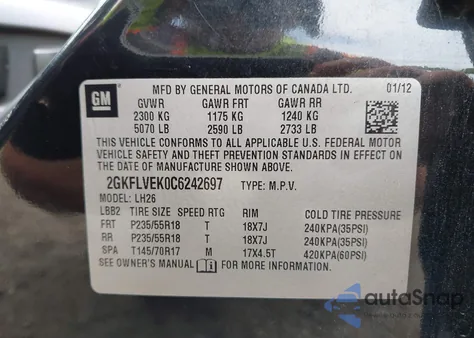 2012 GMC Terrain Slt-1 from USA, damaged, VIN 2GKFLVEK0C6242697